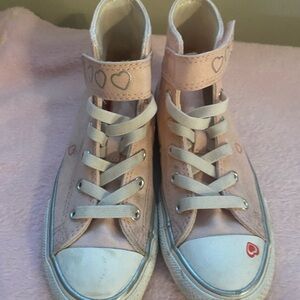 Girls Pink High-Top Sneakers with Heart Detail